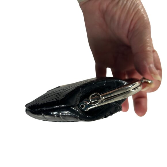 Liz & Co Black Faux Croc Embossed Coin Purse Wallet Kiss Lock Clasp Small Change - Picture 4 of 6